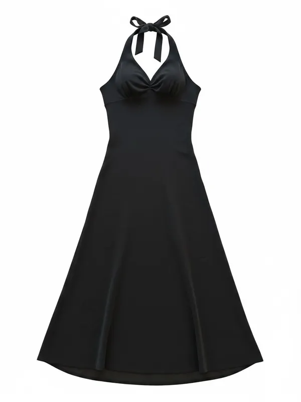 Mystic Vintage Black Halter Midi Dress Y2K Minimalist Dark Fairy Grunge Coquette Witchy - Image 4