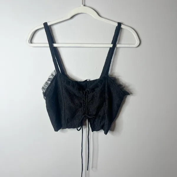 ZARA Tulle Lace Up Black Crop Tank Top - Image 2