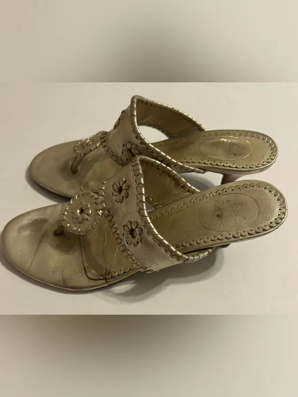 Jack Rogers Metallic Gold Leather Floral Medallion Mules - Image 4