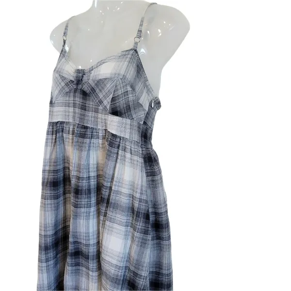 Converse One Star Cotton Plaid Sweetheart Neck Mini Skater Dress Size Medium - Image 5