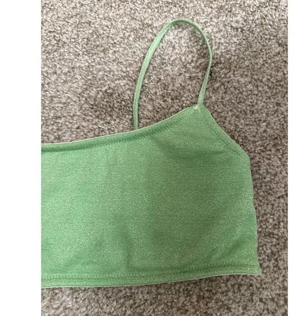 Triangl Mica Sparkle Lime Green Bikini Top, sz large - Image 2