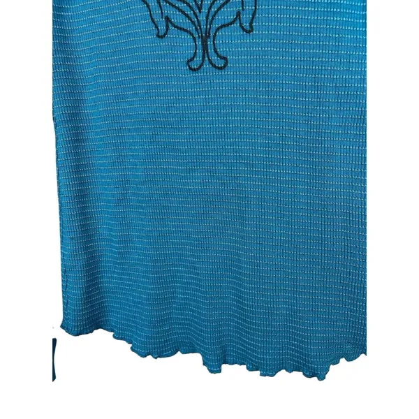 VTG Y2K Athleta Blue Waffle Longer Arm Black Flower Grunge 2000s Top S - Image 4