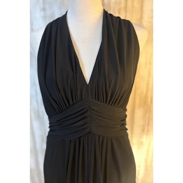 Jones Wear Dress Maxi Womens 8 Black Excellent Floral Halter Pleated V-Neck‎ - Image 5