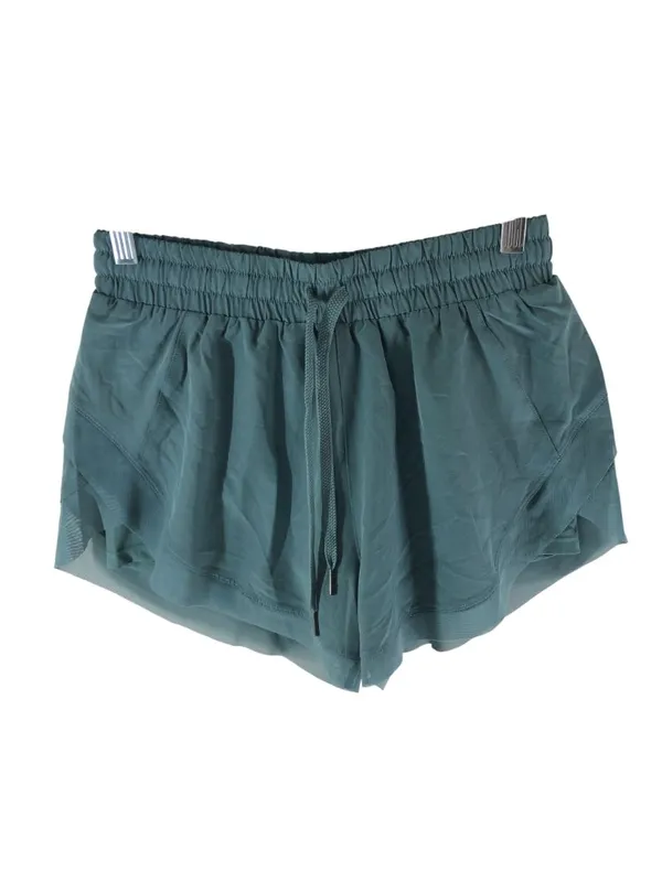 Halara Mid Rise Drawstring Contrast Mesh 2-in-1 Flowy Running Shorts 3'' Green S - Image 4