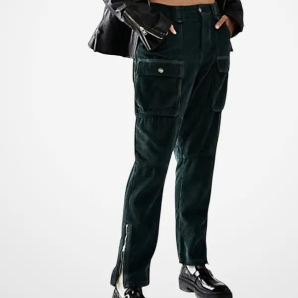 EUC Free People London Calling Moto Corduroy Pants Pine Green Size 29 - Image 3