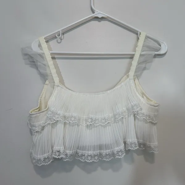 For Love & Lemons Posie White Lace Pleats V-Neck Crop Top Size Medium‎ - Image 5