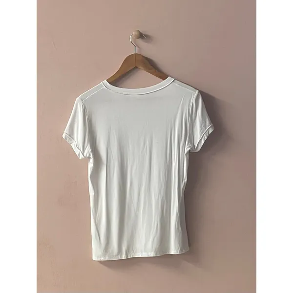 Classic White Round Neck Modal Blend T-Shirt Size S EUC - Image 4