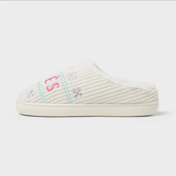 Wild‎ Fable Womens Slippers Cream "Apres All Day" Embroidered Plush Lined M 7/8 - Image 5