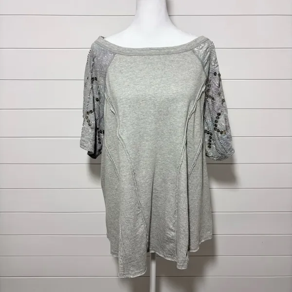 Free People Shine Me Out Top Embellished Sleeve Pullover Open‎ Back Large L NEW - Image 7