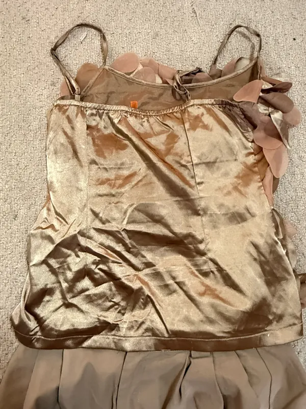 Brown Sequin Petal Camisole Tank Top Gold Size M - Image 4