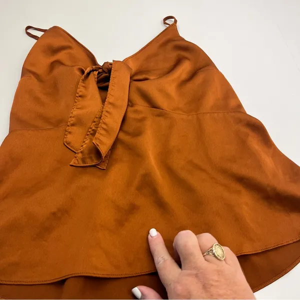 Abercrombie‎ & Fitch Satin Tie-Front Camisole Brown Womens Size Large Y2K *FLAWS - Image 9