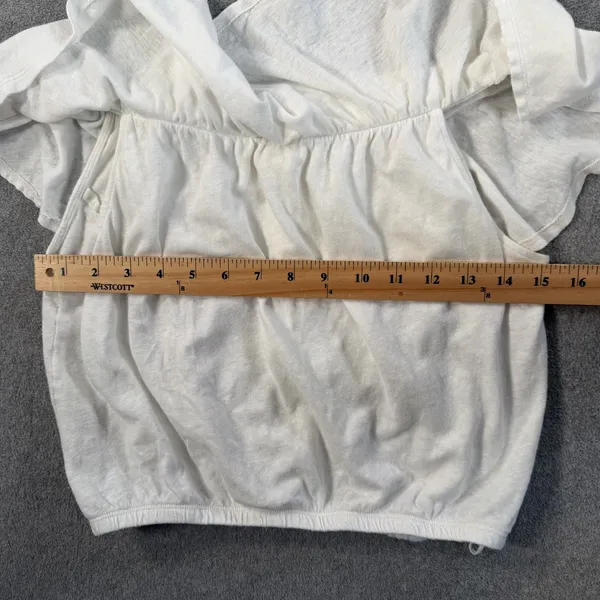 WE THE FREE Free People Women's Small Off Shoulder Ruffle Button Front Top Ivory - Image 7
