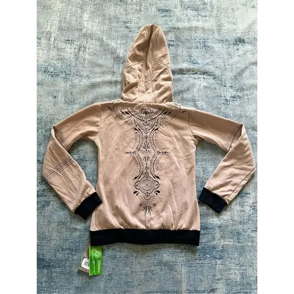 NWT! Gado Gado Toonzshop Vidar Zohraa Full Zip Tribal Art Hoodie Beige M - Image 2