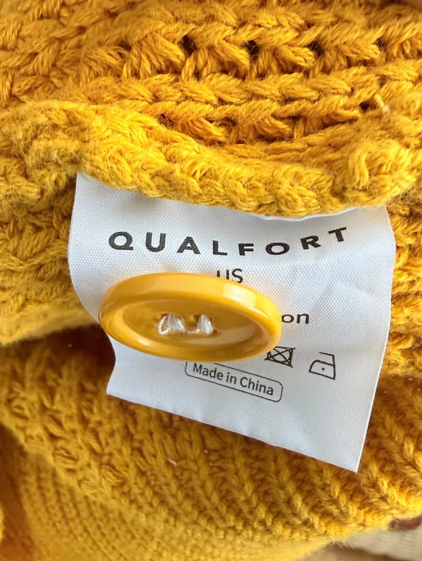 Qualfort Mustard Yellow 100% Cotton Button-Down Cardigan Sweater - Size - Large - Image 5