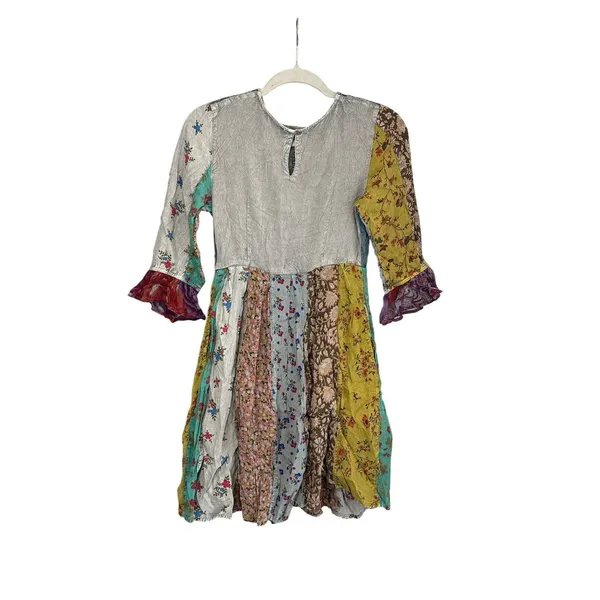 Young Threads Boho Dress Small Embroidered Grey Patchwork Mini Western Hippie - Image 3