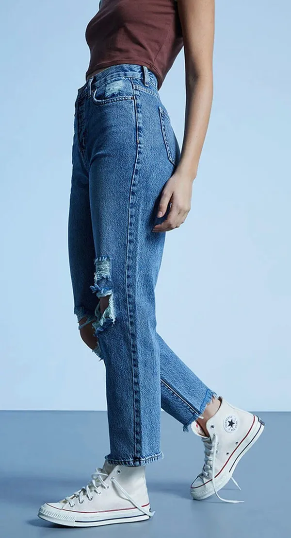 PacSun Eco Medium Blue Distressed High Waisted Straight Leg Jeans - Image 3