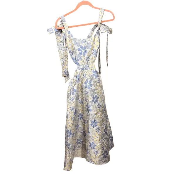 Showpo‎ Blue Gold Floral Jacquard Cut Out Tie Strap Midi Dress Womens 4 - Image 2