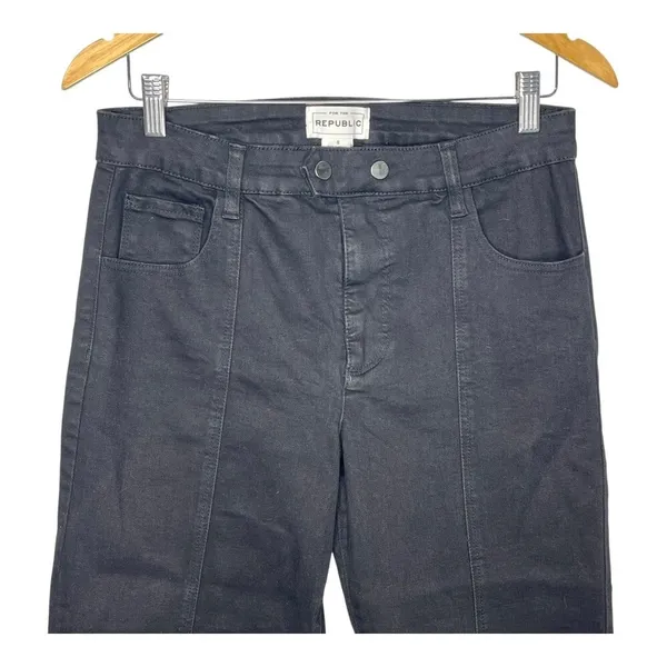For The Republic Wide Leg Jeans Womens 8 Black Seam Detail Ankle Zip High‎ Rise - Image 3