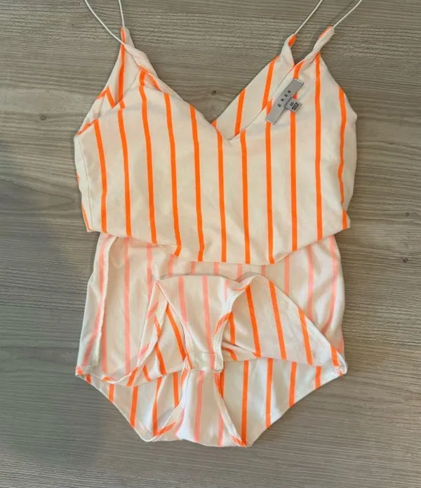 Orange and White Striped Bodysuit Size XS - Image 2