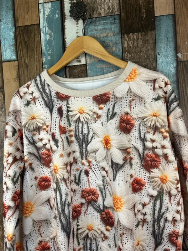 Floral Print Knit Crewneck Sweater - Image 4