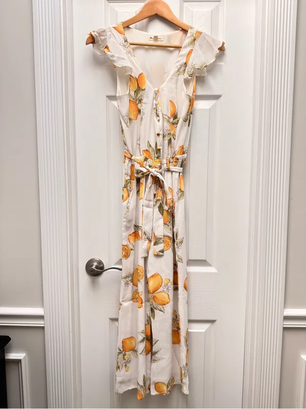 For‎ Love And Lemons Lemon Print Limonada Tie Waist Jumpsuit size Small - Image 4