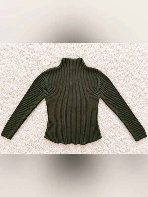 Vintage 90s St. John's Bay Ribbed Quarter Zip Sweater – Olive Green – L - Image 7