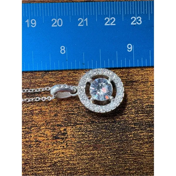 Signed Pendant Necklace with Clear Crystal Halo - Image 5