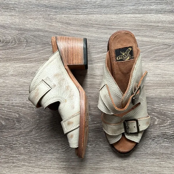 FREEBIRD by Steven Women’s Leather Strap Block Heel Sandals Distressed Sandal 8 - Image 3