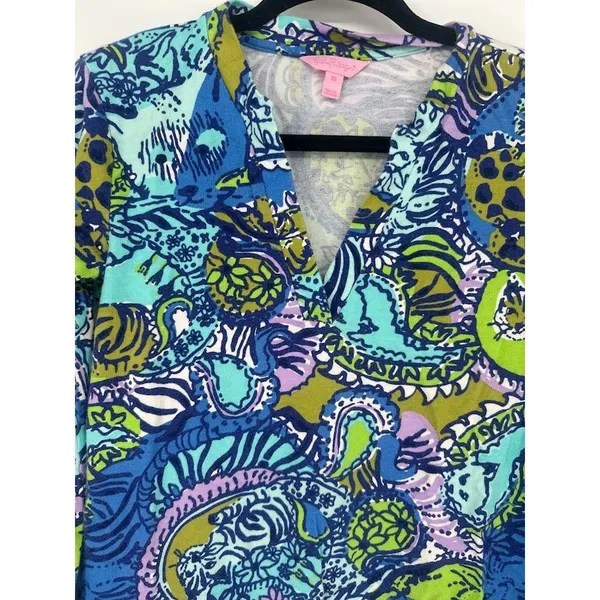 LILLY‎ PULITZER Odette Cattitude Knit Tunic Top Cat Tiger Colorful Artsy Size XS - Image 2