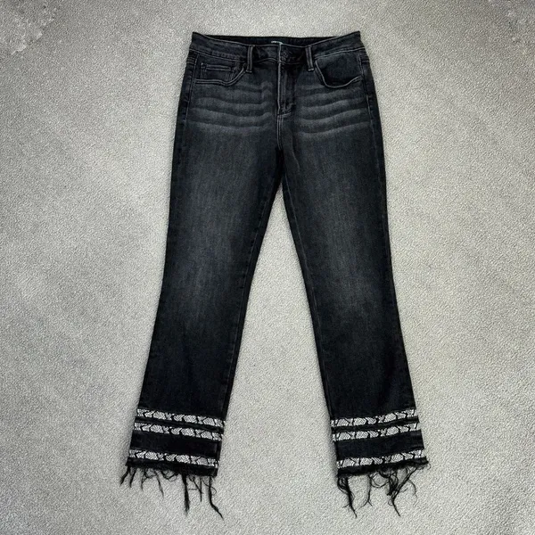 Driftwood Jeans Womens Size 27‎ Black Colette Snake Print Stripe Raw Cuff Crop - Image 5