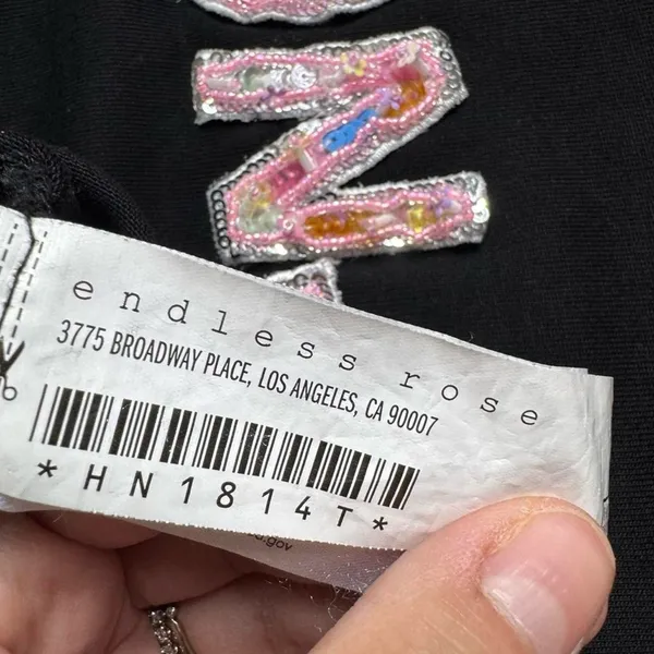 Endless Rose Bonjour Beaded Sequin Tee Textured Black Pink Small - Image 8