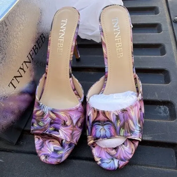 Women's Stiletto High Heels Peep Toe Mule 3.9” Heels Purple Swirl Women’s 11 - Image 2