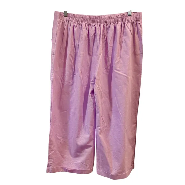 Purple High Waisted Wide Leg Linen Blend Pants Button Fly Crop Trousers, 2XL - Image 3