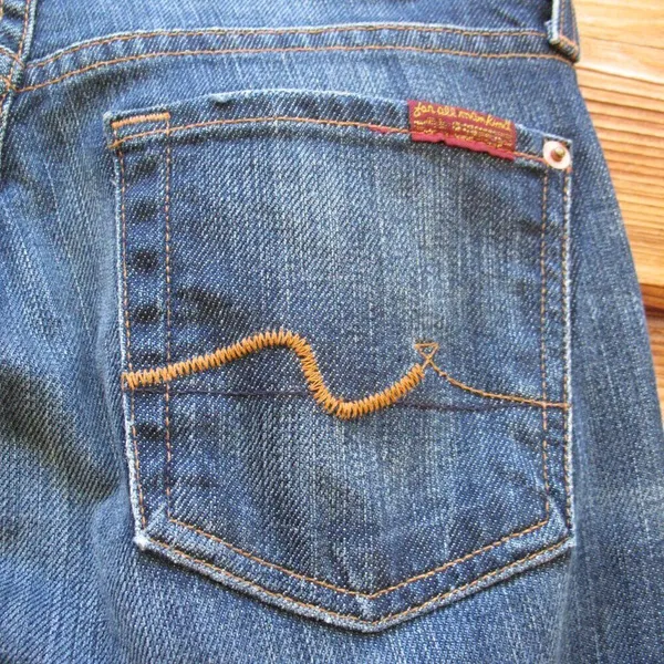 7 for All Mankind Low Rise Boot Cut Jeans 24 X 32 - Image 5