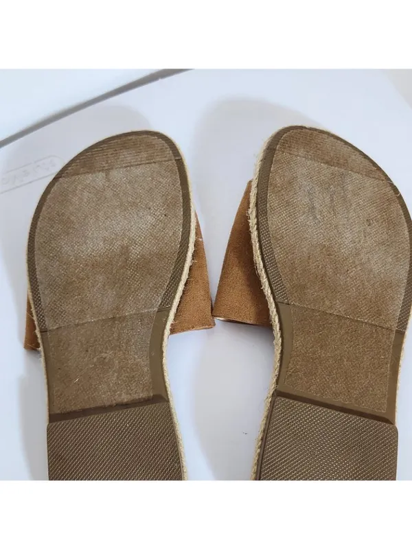 Soda Light Brown Faux Suede Slides Size 8.5 Flaw - Image 6