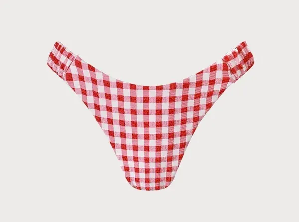 BERLOOK Red Plaid Ruched Bikini Bottom ONLY 42 Size XS - Image 7
