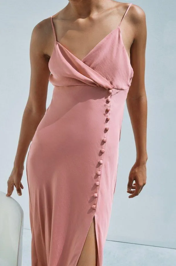 dress wedding maxi midi satin effect buttons wrapped gown Bridal coctail - Image 11