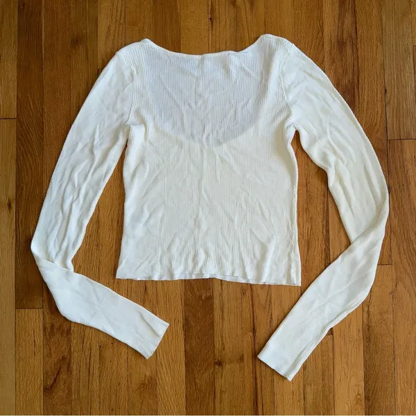 GAUGE81 Long‎ Sleeve Sweetheart Neck Shirt Ivory Off White Small - Image 3