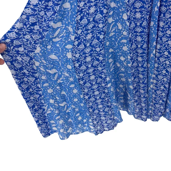 Zara Semi Sheer Blue White Floral‎ Tassel Tie Midi Dress Size S Small Boho Flowy - Image 5
