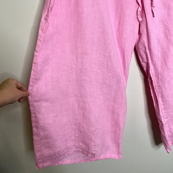 Vintage Kiko Bay Linen Pink Drawstring Capri Pants - Image 3