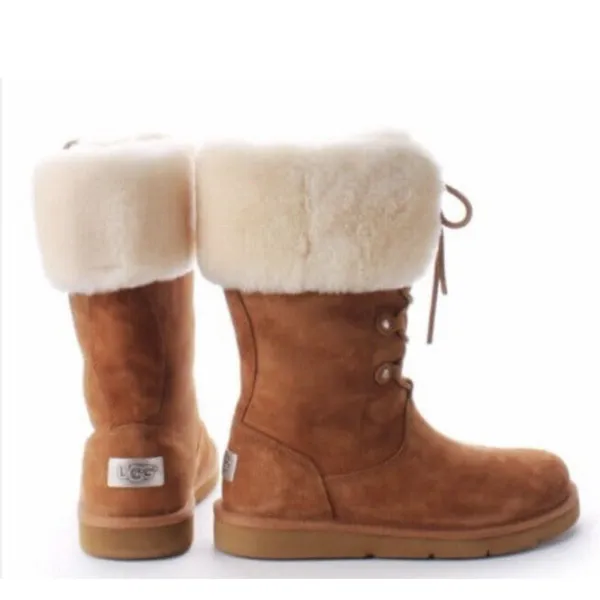 UGG | Australia Montclair Cuffed‎ Suede Sheepskin Lace-Up Boots in Chestnut - Image 2