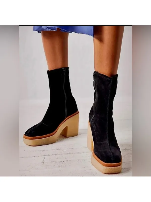 Free People Black Sock Platform Boots with Tan Crepe Heel - Image 2
