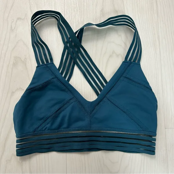 Alo Yoga Teal Blue Strappy Mesh Sports Bra Athletic Running Yoga Size XS - Image 2