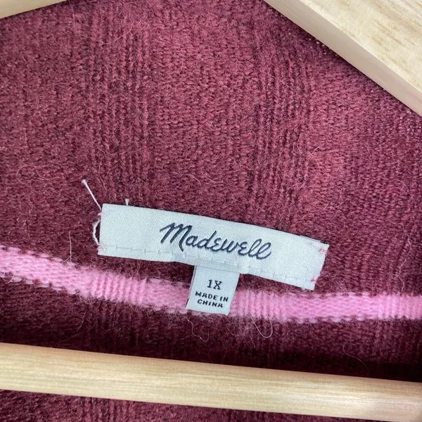 Madewell Evercrest Turtleneck Sweater 1X Burgundy Pink Stripe Ribbed Cozy‎ Plus - Image 6