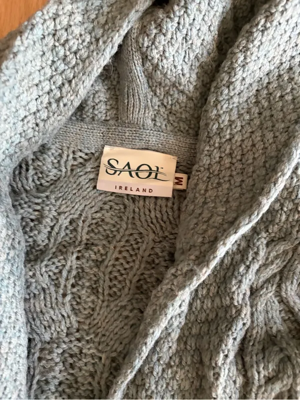 SAOL 100% Merino Wool Women's Aran Open Front Long Cardigan Sweater Irish Cable - Image 6
