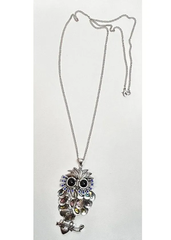 Black eyed own silver long necklace rhinestones and colorful! - Image 13