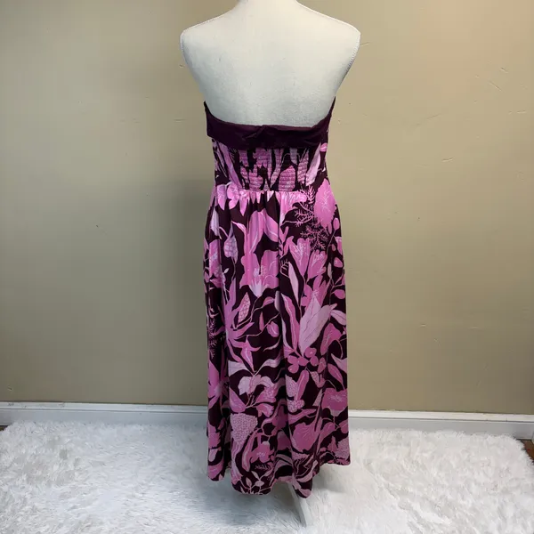 Anthropologie Jo Faulkner Strapless Pink Red Floral Dress Size 10 - Image 7