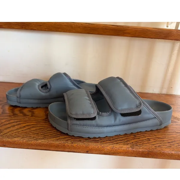 Birkenstock Arizona‎ Cosny 1774 Blue Grey Padded Quilted Slide Sandals Size 7 - Image 3