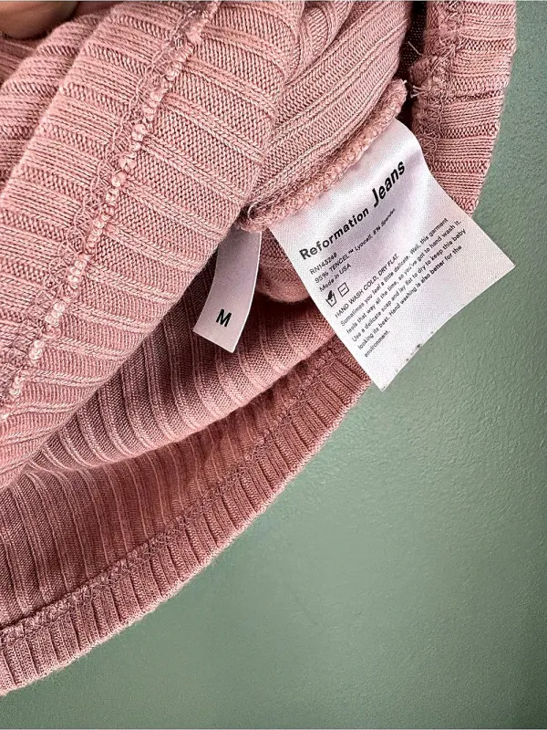 Reformation Jeans Knit Top Ribbed Square Neck Pink Medium - Image 4