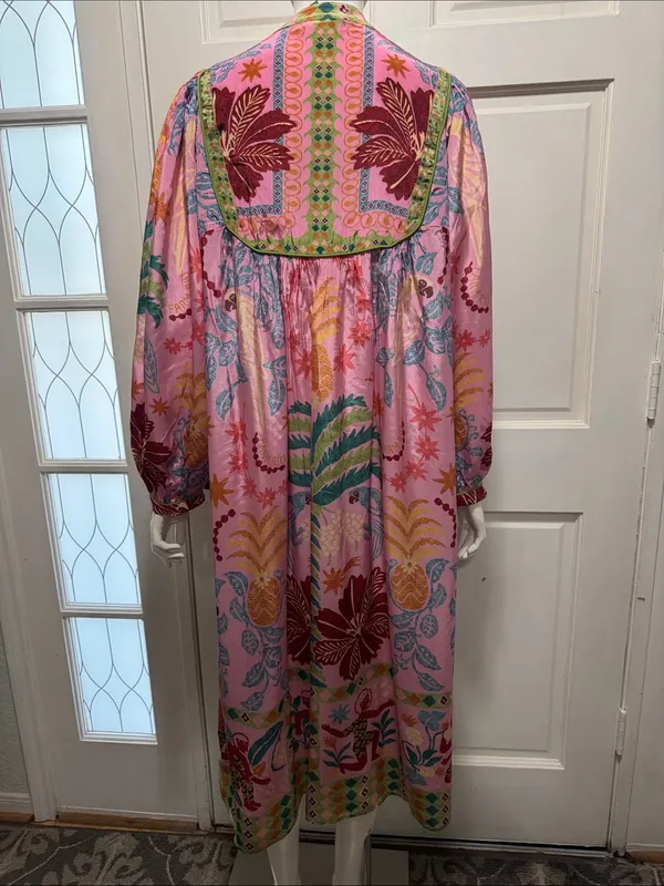 Fruits Queen Scarf Midi Dress Floral Bohemian Long Sleeve Size Medium - Image 11